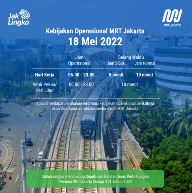 Jam Operasional MRT per 18 Mei 2022