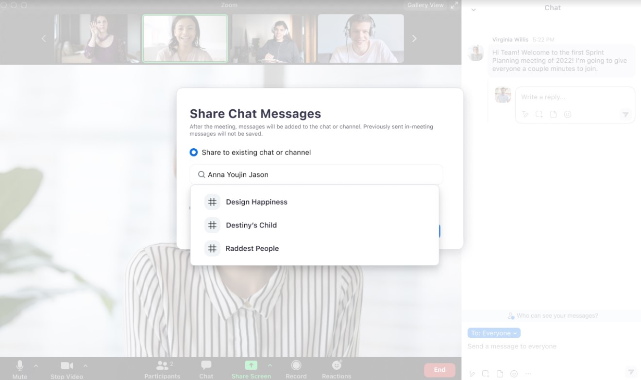 Share Chat Message Zoom