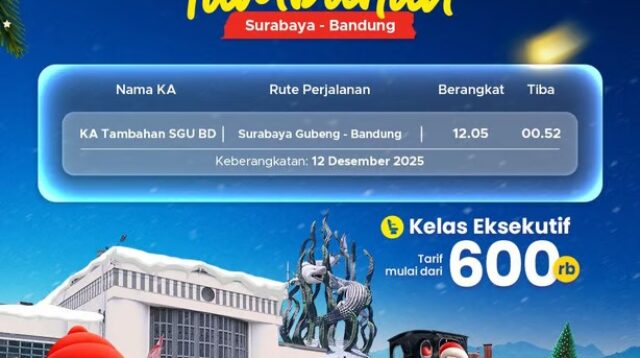 KAI Daop 8 Surabaya Operasikan Kereta Api Tambahan Surabaya–Bandung untuk Penuhi Kebutuhan Mobilitas Akhir Tahun