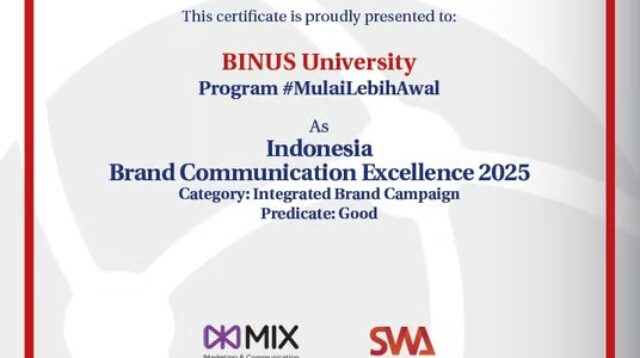 Brand Communication BINUS UNIVERSITY Raih Pengakuan dari Majalah MIX MarComm dari SWA Media Group “Indonesia Brand Communication Excellence 2025”