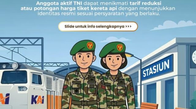 KAI Divre III Palembang Perpanjang Fasilitas Reduksi bagi Anggota TNI