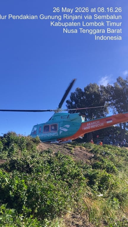 Helikopter FINNS Search & Rescue berhasil evakuasi wisatawan terluka dari Gunung Rinjani Helikopter FINNS Search & Rescue berhasil evakuasi wisatawan terluka dari Gunung Rinjani