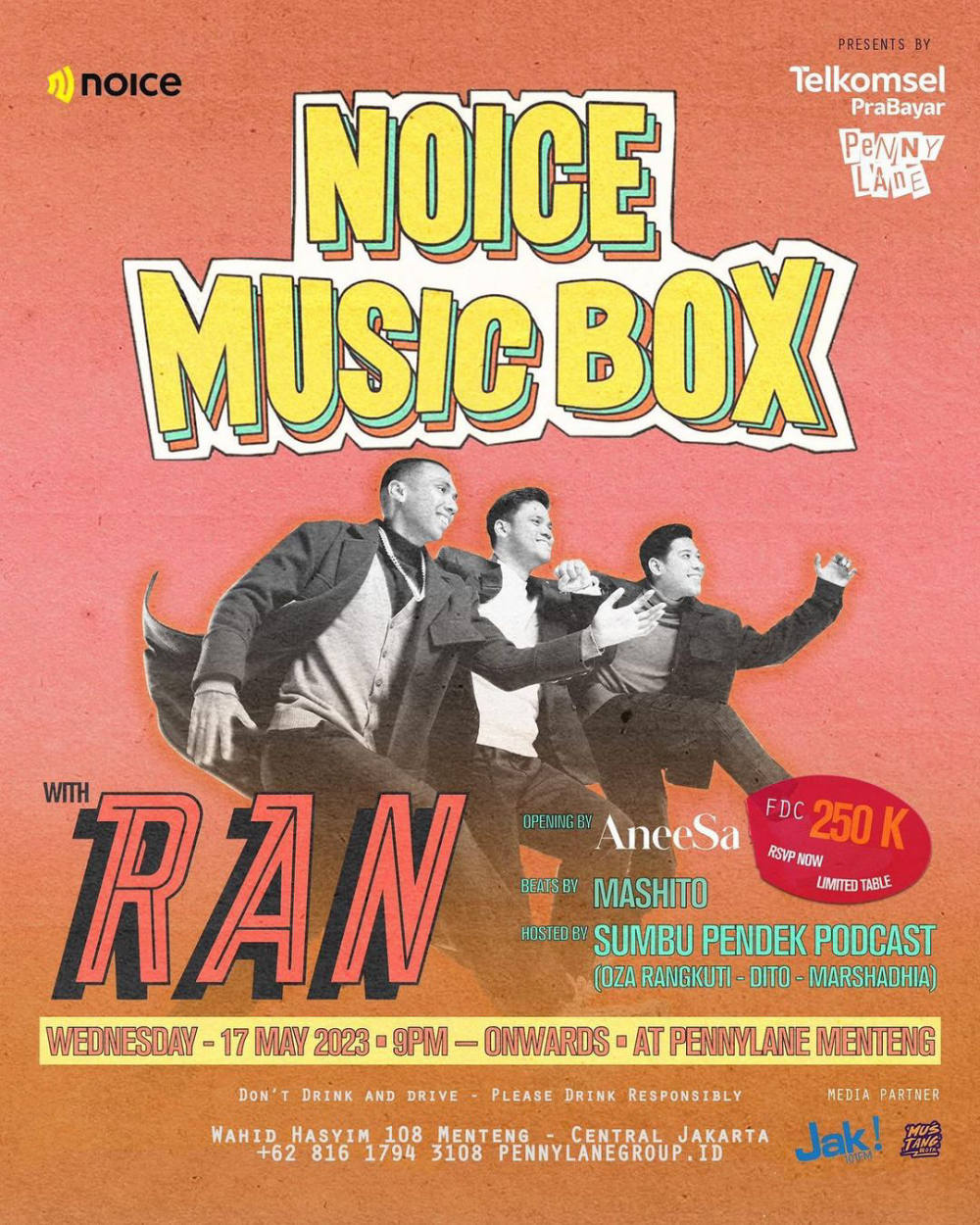 Noice Music Box: Menghadirkan Kolaborasi Telkomsel, Pennylane, dan RAN pada Rabu, 17 Mei 2023 Noice Music Box: Menghadirkan Kolaborasi Telkomsel, Pennylane, dan RAN pada Rabu, 17 Mei 2023