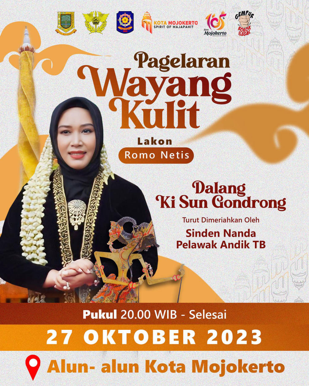 Pagelaran Wayang Kulit: Dalang Ki Sun Gondrong Bawakan Lakon Romo Netis di Alun-Alun Mojokerto