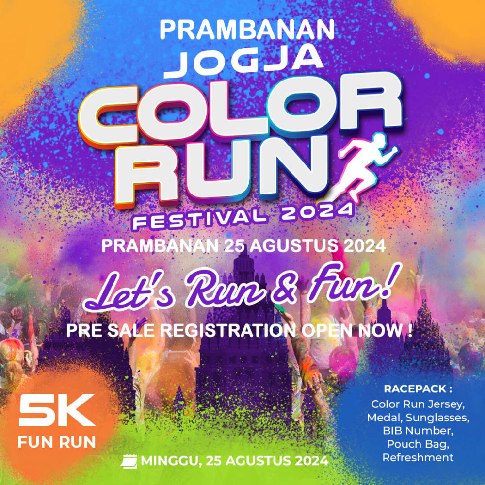 Gelaran Spektakuler Prambanan Jogja Color Run Festival 2024 – Ajang Lari Terbesar di Jogja dengan Pesona Candi Prambanan