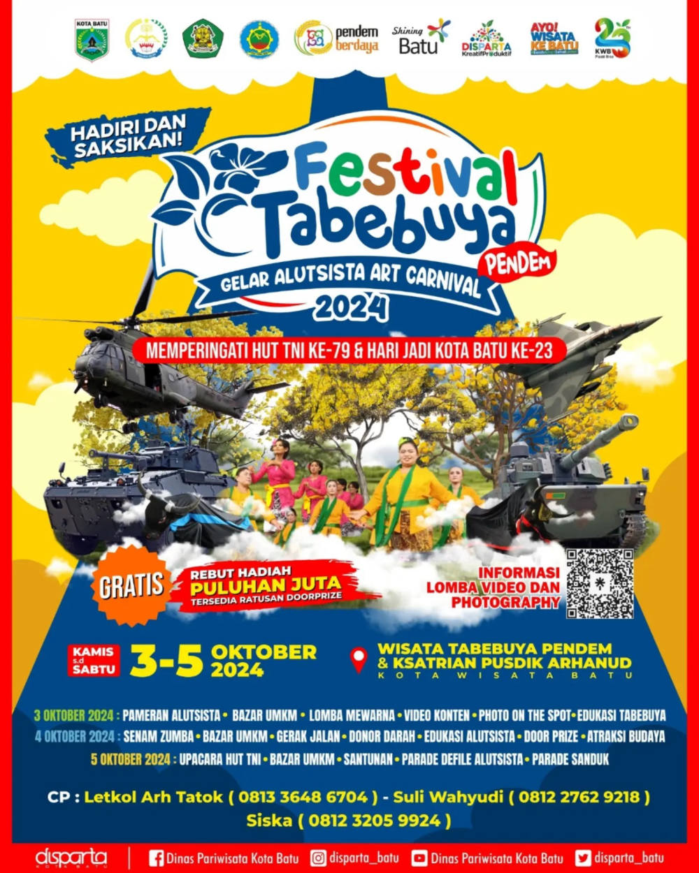 Festival Tabebuya Pendem dan Gelar Alutsista Art Carnival 2024: Kolaborasi Seni Budaya dan Parekraf dalam Memperingati HUT TNI Ke-79 & Hari Jadi Kota Batu Ke-23