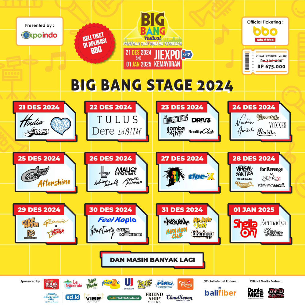 Sheila on 7, Benadya, dan Stevan Pasaribu Akan Meriahkan Malam Penutupan Big Bang Festival 2024
