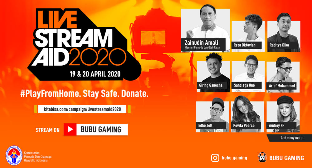 LiveStream Aid 2020, Aksi Penggalangan Dana Gagasan BUBU Gaming untuk Bantu Pahlawan Medis di Tengah Wabah Covid-19 LiveStream Aid 2020, Aksi Penggalangan Dana Gagasan BUBU Gaming untuk Bantu Pahlawan Medis di Tengah Wabah Covid-19