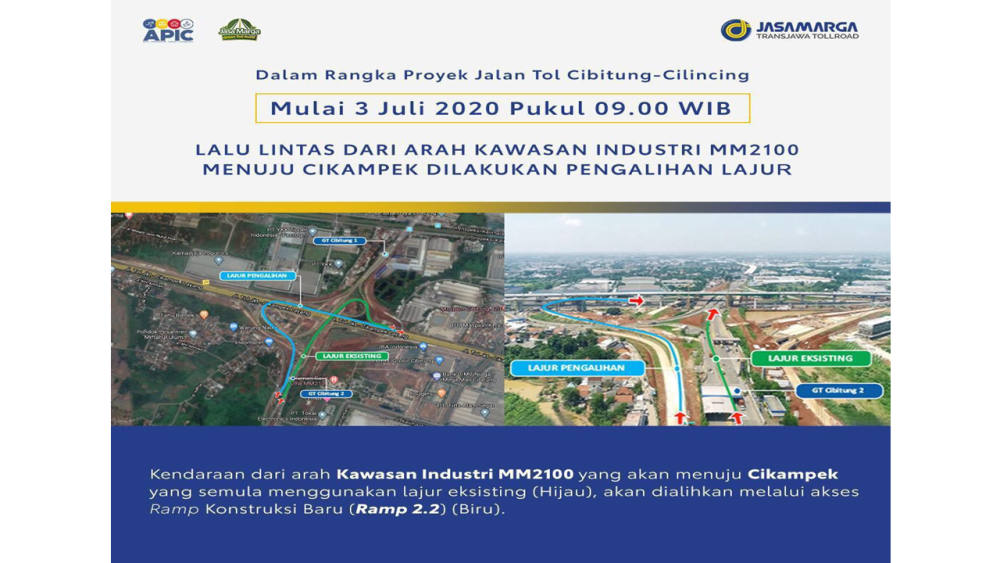 Mulai 03 Juli 2020, Lalu Lintas di Sekitar Simpang Susun Cibitung Kembali Dilakukan Pengalihan Lanjutan