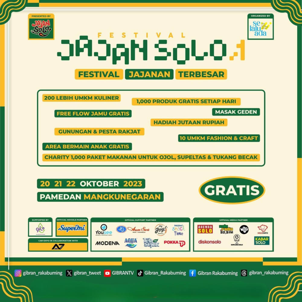 Festival Jajan Solo 2023: 1000 Jajanan Gratis di Lapangan Pamedan Mangkunegaran