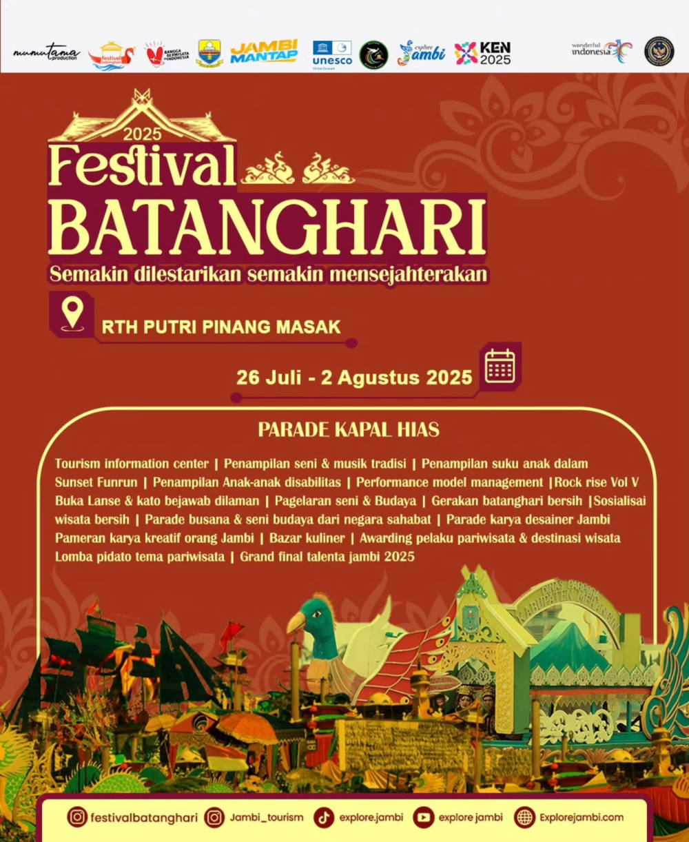 Perayaan Budaya Sungai Batanghari Hadir di Jambi 2–9 Agustus 2025