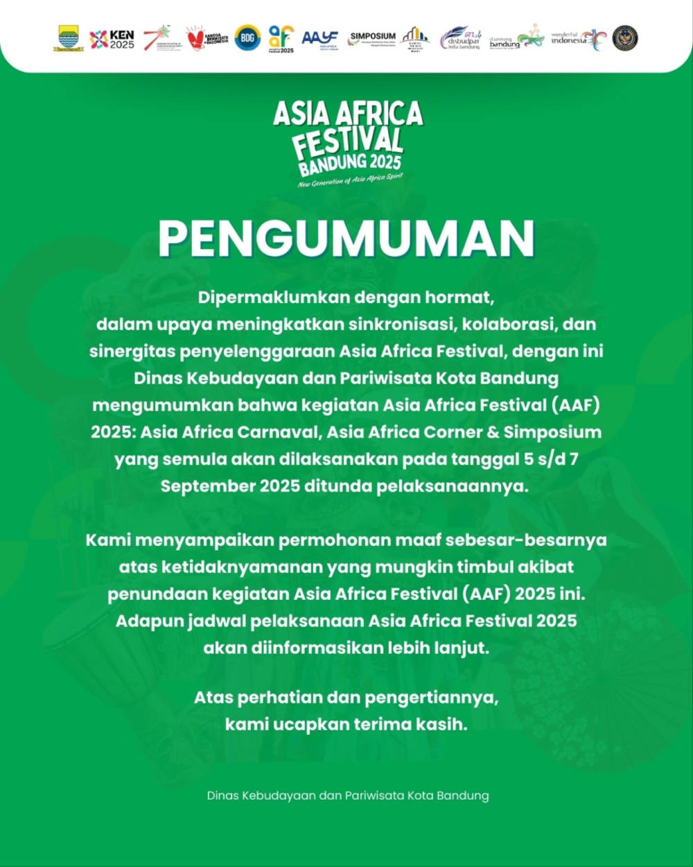 Asia Africa Festival 2025 Ditunda, Jadwal Baru Menyusul
